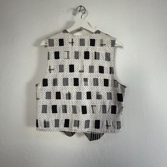 Women's Patchwork Pattern Shawl Collar Vest Black Gray Double-Breasted Casual - Picture 2 of 6